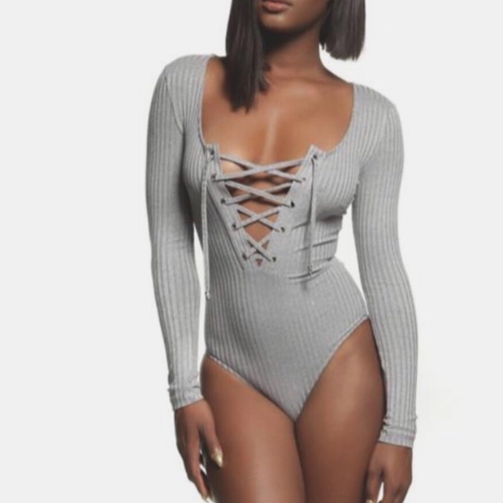 Grey tie up Bodysuit